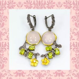 UNIQUE NATURAL ROSE QUARTZ➕MULTI GEMSTONE EARRNGS
